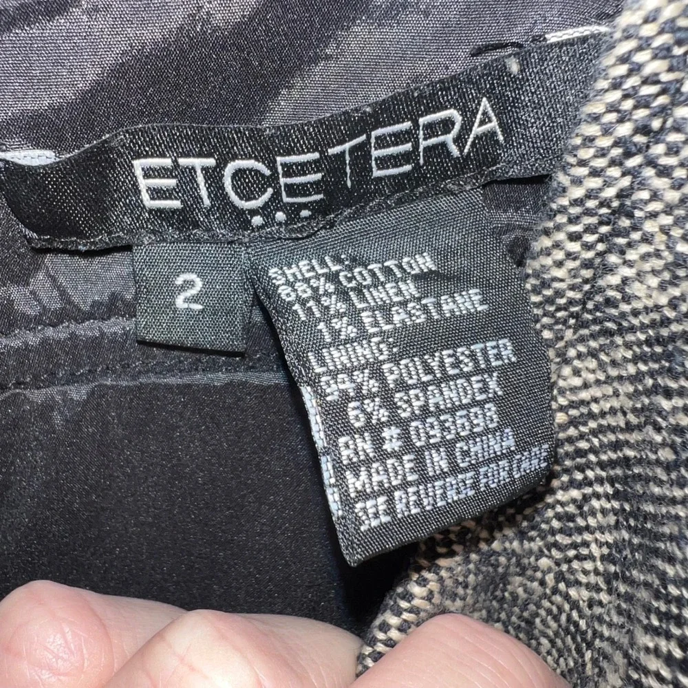 Etcetera Pencil‎ Skirt Womens 2 Black White Tweed Cotton Linen Excellent Slit